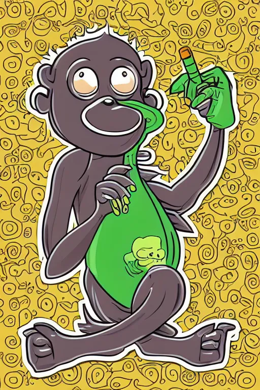 Image similar to Weed smoking monkey, sticker, andromorphic, colorful, illustration, highly detailed, simple, smooth and clean vector curves, no jagged lines, vector art, smooth