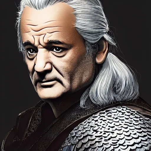 Image similar to bill murray as geralt of the witcher, promotional art