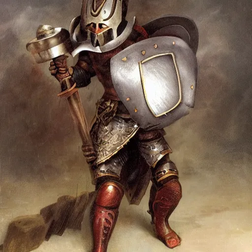 Image similar to a minotaur wearing plate armor and holding a mace