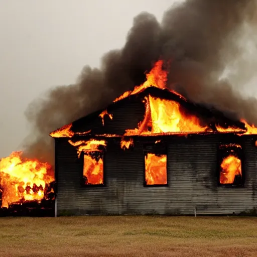 Image similar to burning house, people running out of the house