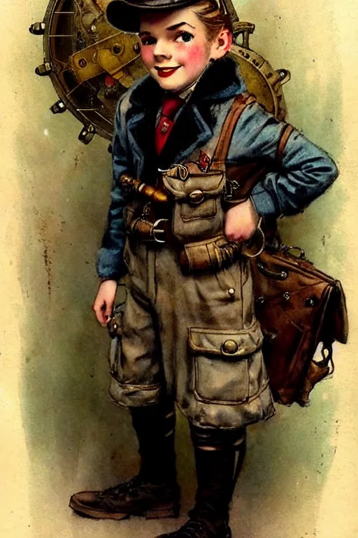 Prompt: ( ( ( ( ( 1 9 5 0 s retro future 1 0 year old adventurer in steampunk costume full portrait. muted colors. ) ) ) ) ) by jean - baptiste monge!!!!!!!!!!!!!!!!!!!!!!!!!!!!!!