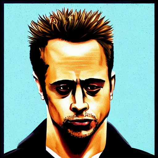 Image similar to portrait of tyler durden from movie fight club, highly detailed, centered, solid color background, digital painting