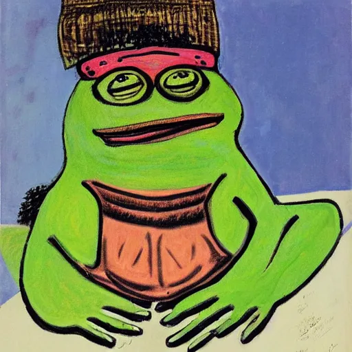 Prompt: portrait of Pepe the Frog by Otto Dix,