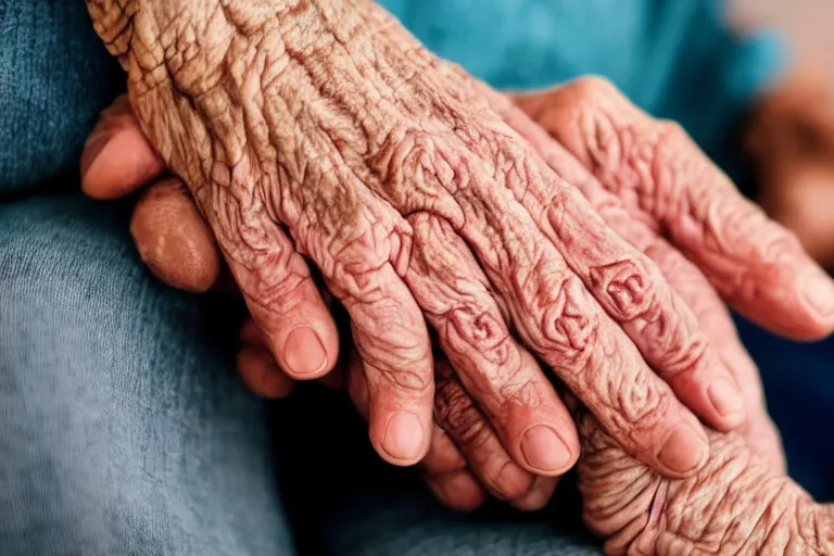 Image similar to close up still of an elderly womans hands