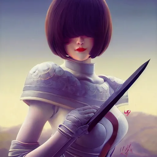 Image similar to a beautiful royal young axewoman executer looks happy, art by ilya kuvshinov lois van baarle ross tran range murata artgerm katsuhiro otomo norman rockwell. marble sculpt highly detailed intricately sharp focus mystically trending deviantart, pinterest, vogue italia, unreal engine 5, 4 k uhd image