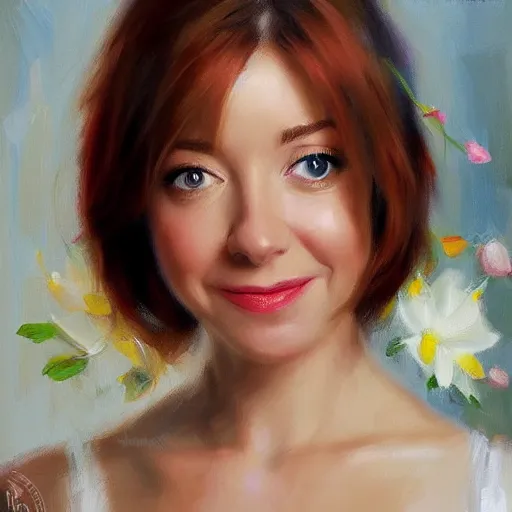 Image similar to lily aldrin, how i met your mother, alyson hannigan, painting by vladimir volegov