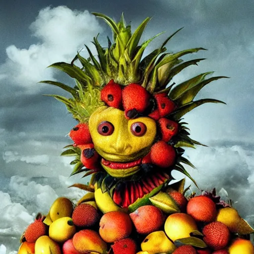 Image similar to giuseppe arcimboldo, fruit monster, new scifi movie