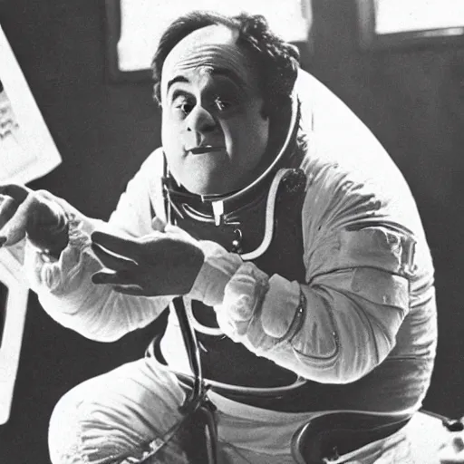 Prompt: A still of Danny Devito in A Trip to the Moon (1902)