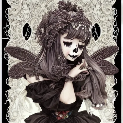 Image similar to anime manga skull portrait young woman pigtails fairy skeleton, intricate, elegant, highly detailed, digital art, ffffound, art by JC Leyendecker and sachin teng