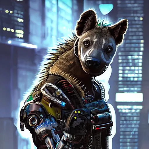 Image similar to robot cyborg hyena, cyberpunk 2 0 7 7, realistic digital art, very detailed,