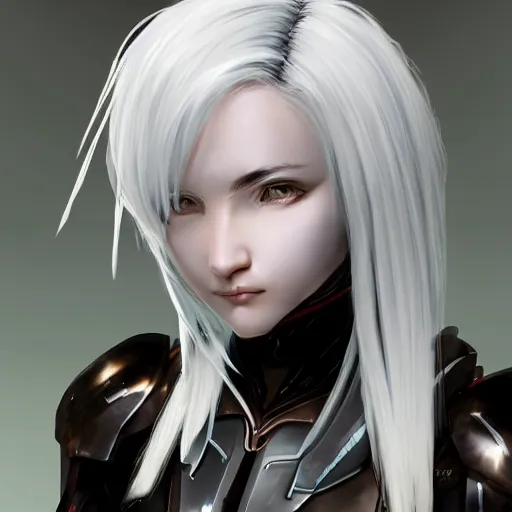 Prompt: Renaissance oil portrait of an anime girl with white hair wearing Elden Ring armour in the style of Yoji Shinkawa, weird camera angle, noisy film grain effect
