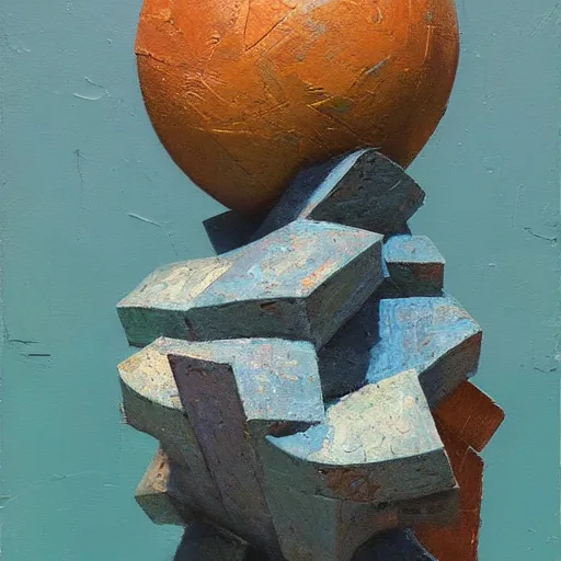 Image similar to a impasto painting by shaun tan of an abstract sculpture by the caretaker