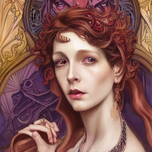 Image similar to an art nouveau, multi - ethnic and multi - racial portrait in the style of charlie bowater, and in the style of donato giancola, and in the style of charles dulac. very large, clear, expressive, intelligent eyes. symmetrical, centered, ultrasharp focus, dramatic lighting, photorealistic digital painting, intricate ultra detailed background.