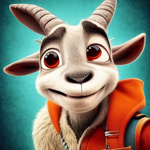 Image similar to “portrait of a smiling goat, zootopia movie style, pointing a laser gun at the camera, digital art, 4k, award winning”