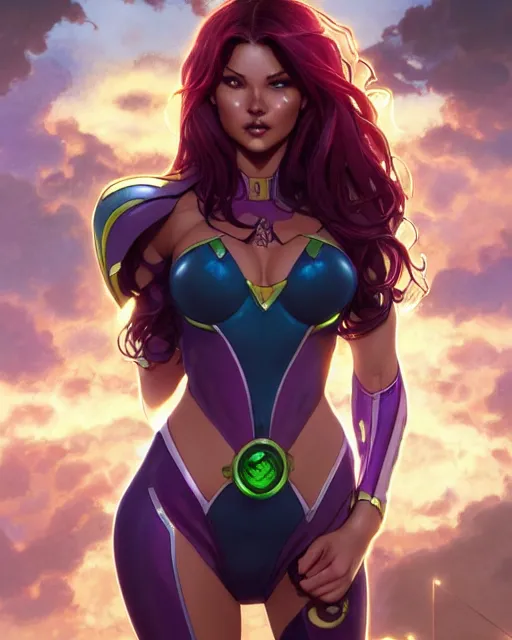 Image similar to ultra realistic illustration, danielle campbell as starfire anime, intricate, elegant, highly detailed, digital painting, artstation, concept art, smooth, sharp focus, illustration, art by artgerm and greg rutkowski and alphonse mucha and wlop