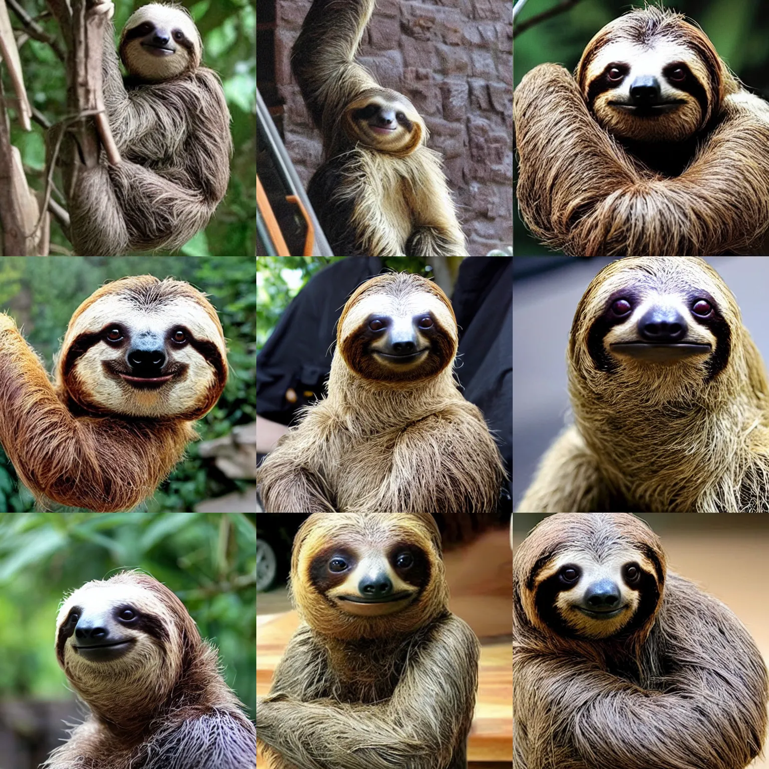 Prompt: a sloth that looks like brad pitt