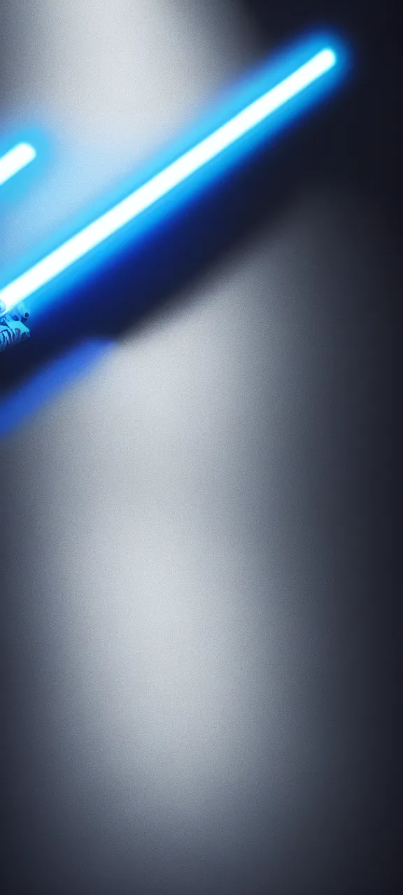 Image similar to detailed cinematic render, of a blue cyberpunk lightsaber lying vertically on a glossyfloor, in a dark room, photo from above, octane render 8 k, digital art, lightsaber wallpaper 4 k, ray tracing, jedi fallen order lightsaber wallpaper 4 k, cal kestis lightsaber wallpaper