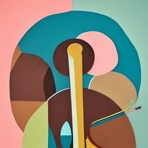 Image similar to paper cut out collage artwork, earth tone colors, block colors, abstract painting of a jazz band, trending on behance