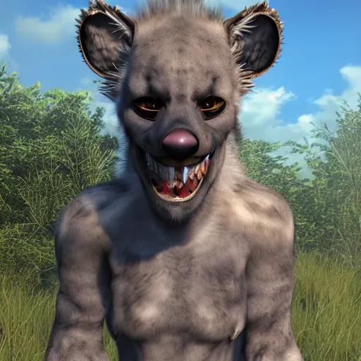 Image similar to Hyena fursuit, Realistic, HDR, HDD, Reallism, Real Life Engine,