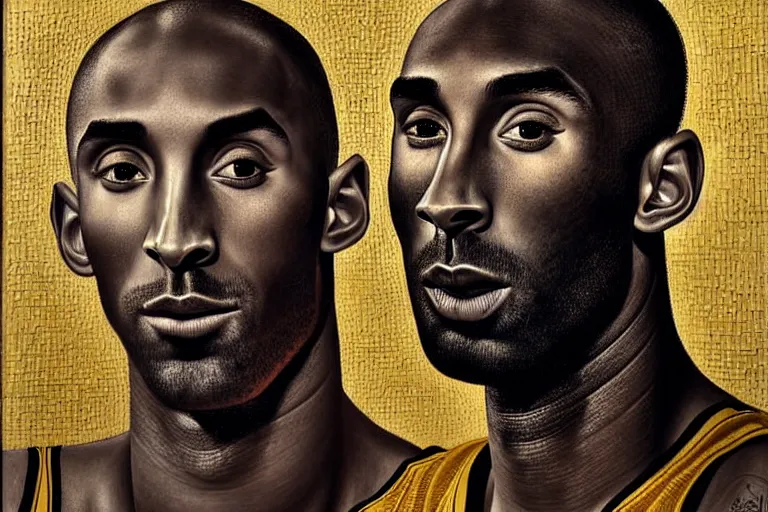 Image similar to portrait of kobe bryant with detailed, textured skin and piercing eyes, by nikolay makovsky