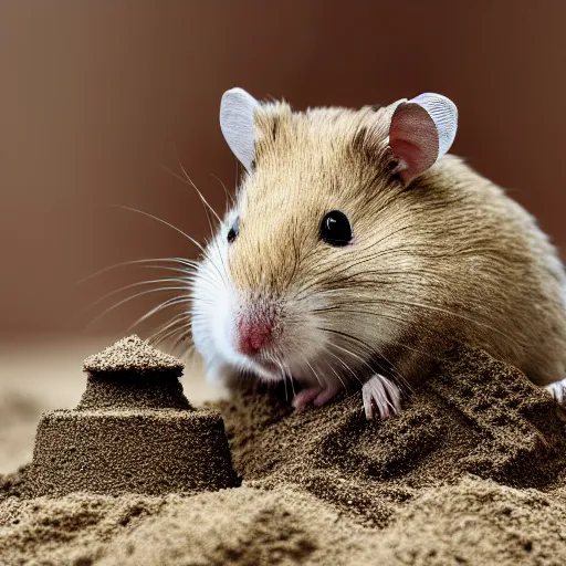 Image similar to Photo of a hamster making a sandcastle, highly-detailed 4K award-winning