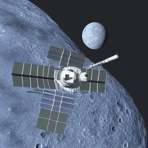 Prompt: cylindrical space station orbiting the moon, 3D render