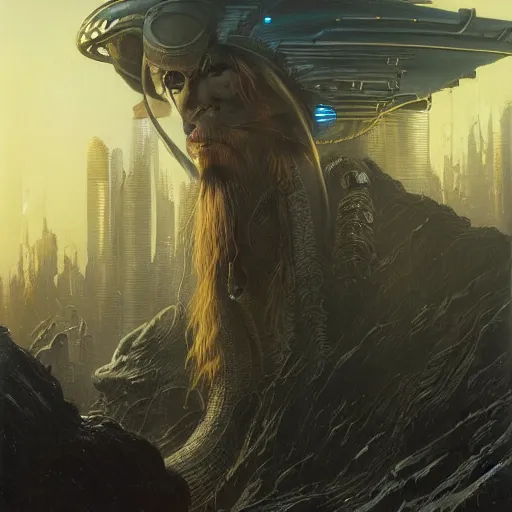 Image similar to cyberpunk viking by david a hardy, noriyoshi ohrai, gary ruddell, greg rutkowski highly detailed, cinematic composition, trending on artstation