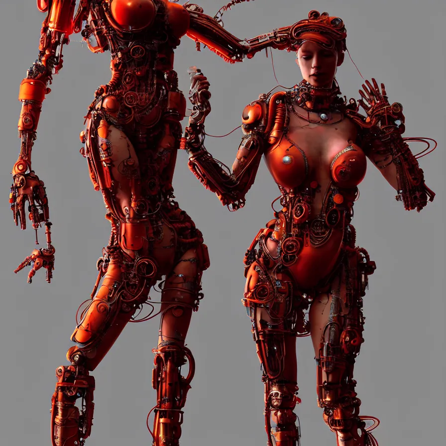 Image similar to portrait, antique marble statue venus, super hero pose, red biomechanical dress, inflateble shapes, wearing epic bionic cyborg implants, masterpiece, intricate, biopunk futuristic wardrobe, highly detailed, art by akira, mike mignola, artstation, concept art, background galaxy, cyberpunk, octane render