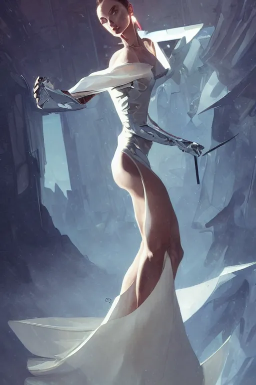 Image similar to elegant high fashion thierry mugler gown aeon flux profile picture by greg rutkowski, dynamic pose, intricate, futuristic, fantasy, elegant, by stanley artgerm lau, greg rutkowski, thomas kindkade, alphonse mucha, loish, thierry mugler, norman rockwell,