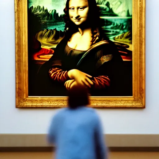 Prompt: the mona lisa eating an icecream, 4K