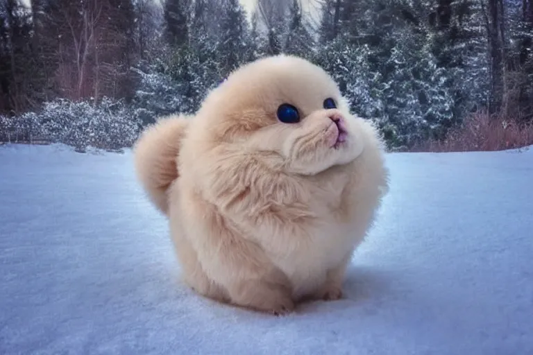 Image similar to real life pokemons, cute!!!, content!!!, mischievous!!!, adorable!!!, chubby!!!, fluffy!!!, ultra realistic!!!, winter, blanket of snow, snowfall, 4 0 0 0 kelvin, golden hour, sharp focus