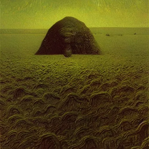 Image similar to illustrated by zdzisław beksinski and van gogh