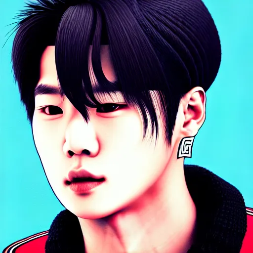Image similar to portrait painting of jackson wang from got 7, sharp focus, award - winning, trending on artstation, masterpiece, highly detailed, intricate. art by josan gonzales and moebius and deathburger