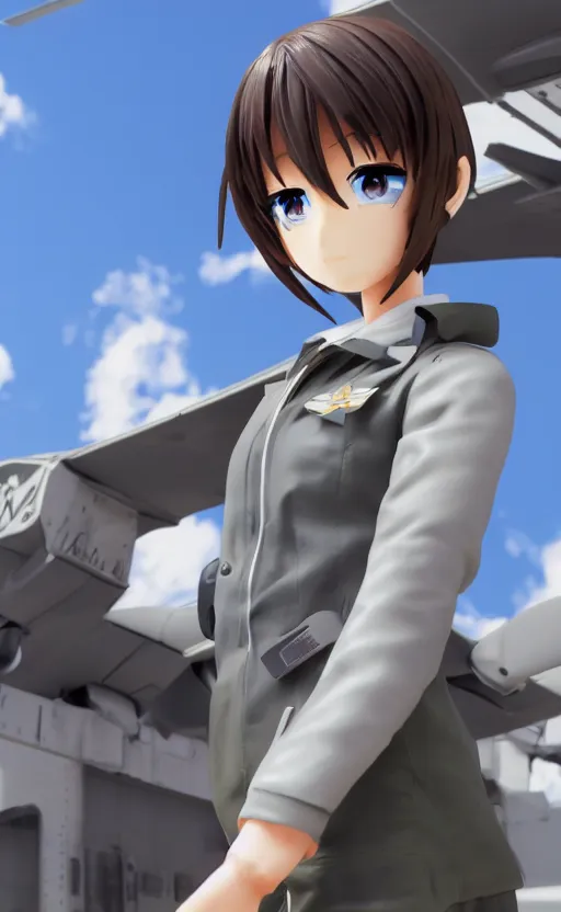 Prompt: Anime girl figure in pilot uniform, unreal engine, highly detailed.