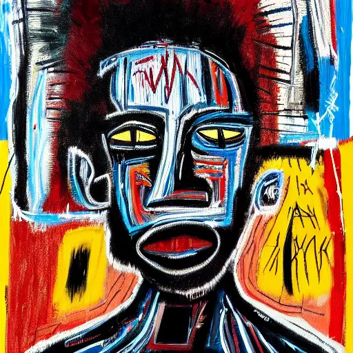 Image similar to A extremely highly detailed majestic hi-res beautiful immaculate head and shoulders painting of a strong black african man by Jean-Michel Basquiat, 8k, high textures, hyper sharp, insanely detailed and intricate, super detailed, 4k HDR high quality