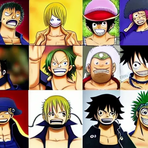 Prompt: one piece characters with human face in real life