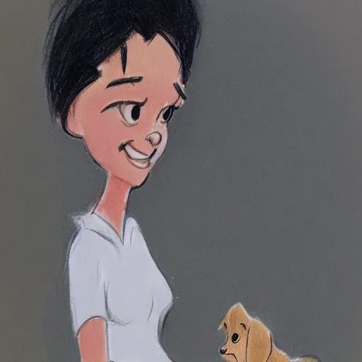 Image similar to milt kahl sketch of black hair cuban girl with dog nose