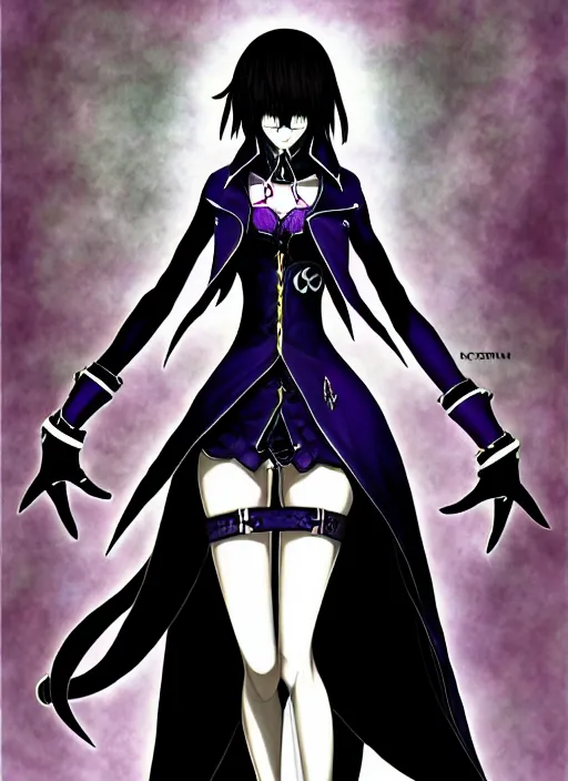 Image similar to shin megami tensei art of a demon called goth girlfriend, art by kazuma kaneko, demonic! compedium!, digital drawing, white background, very high quality, very highly detailed