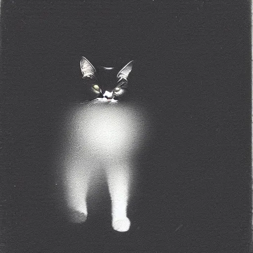 Prompt: black cloudy shadow of a cat, cuddly fur, blurry, mystical, misty, dreamy, shadow polaroid photo