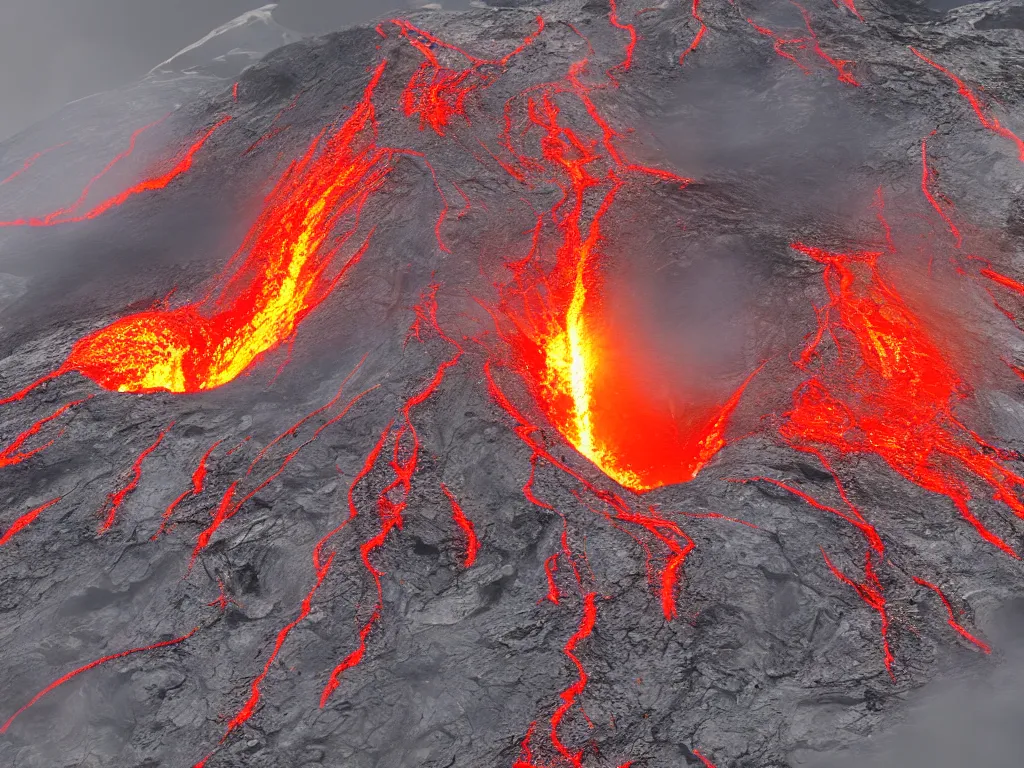 Prompt: Erupting volcanoes and churning lava, rendered in high resolution ,highly detailed, realism engine