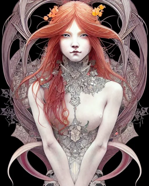 Image similar to Beautiful and playful ethereal ginger portrait, art nouveau, fantasy, intricate flower designs, elegant, highly detailed, sharp focus, art by Tsutomu Nihei, Artgerm and Greg Rutkowski and WLOP