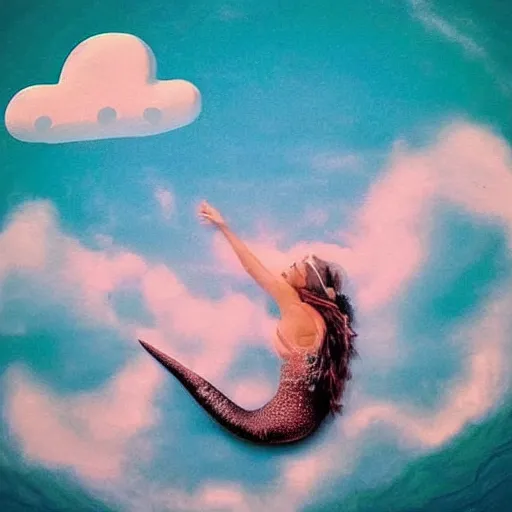 Prompt: “giant mermaid swimming through the clouds”