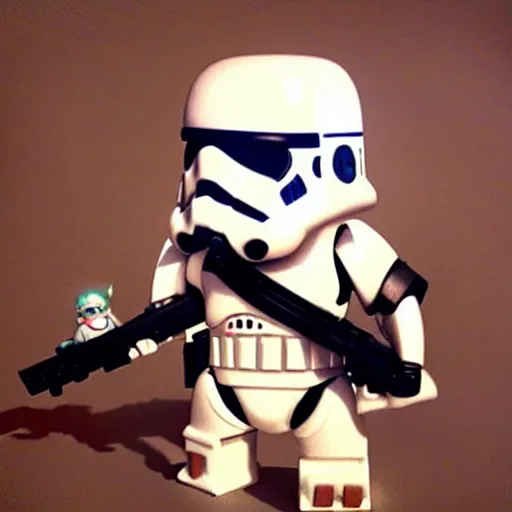 Prompt: star wars romantic sunset stormtrooper holding baby yoda, beautiful