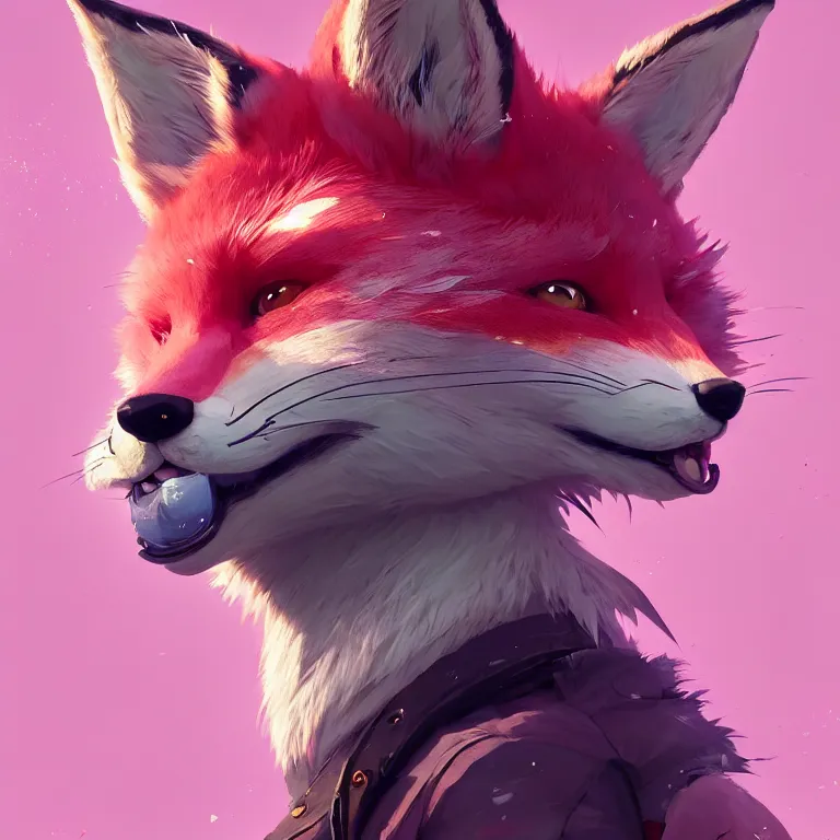 Image similar to a beautiful headshot portrait of a cute anime male fox boy with pink fur and green eyes. character design by cory loftis, fenghua zhong, ryohei hase, ismail inceoglu and ruan jia. artstation, volumetric light, detailed, photorealistic, fantasy, rendered in octane