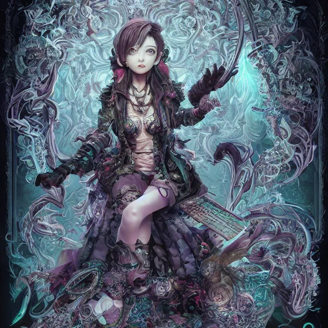 Image similar to the portrait of chaotic evil female necromancer mastermind as absurdly beautiful, gorgeous, elegant, cute young gravure idol, an ultrafine hyperdetailed illustration by kim jung gi, irakli nadar, intricate linework, bright colors, octopath traveler, final fantasy, unreal engine 5 highly rendered, global illumination, radiant light, detailed and intricate environment