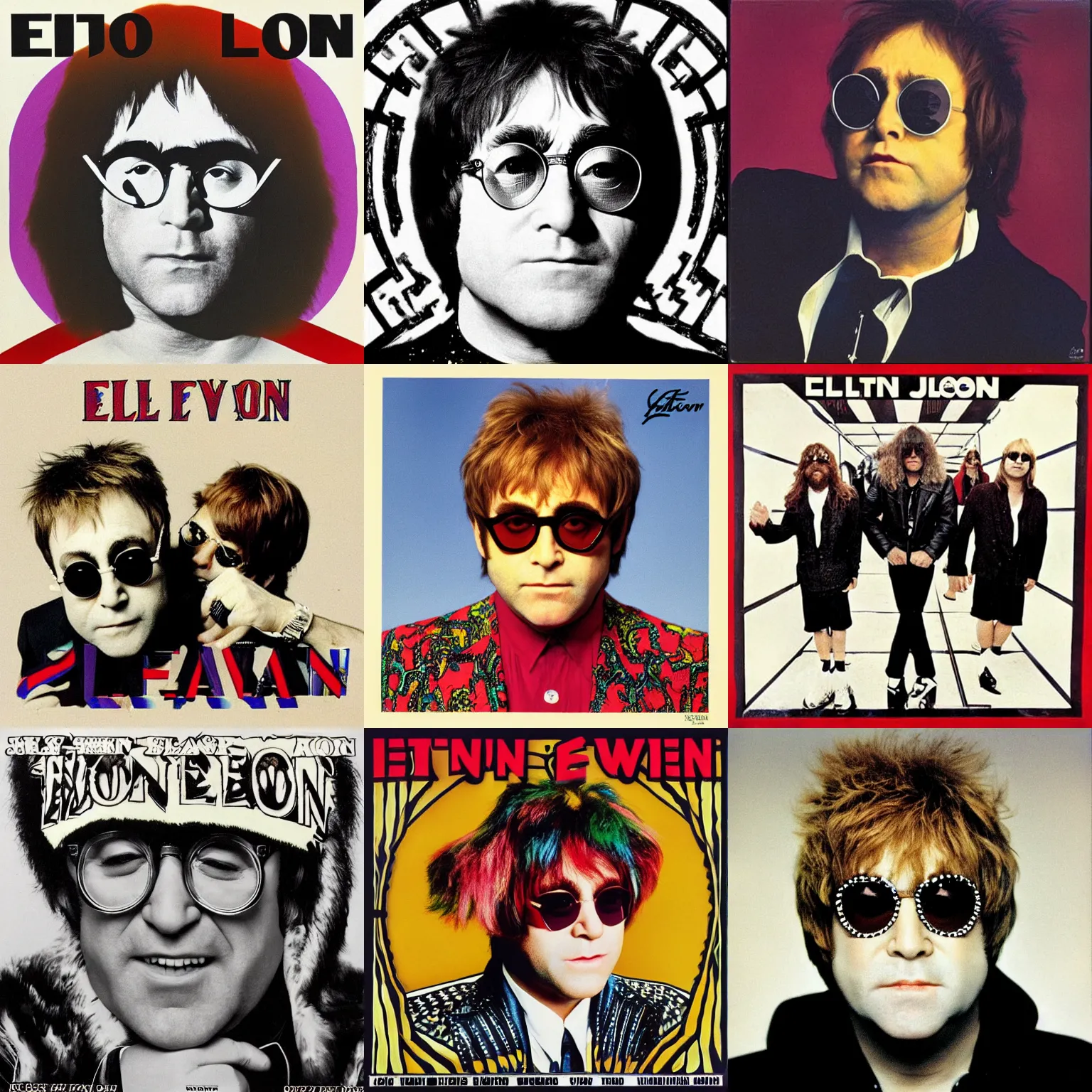 Prompt: album cover for elton john lennon by slayer, 1 9 8 8