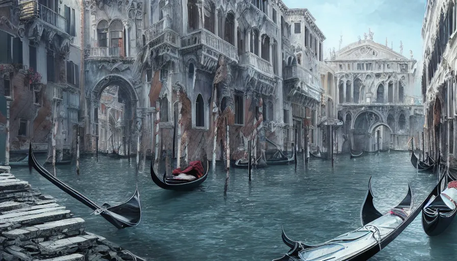 Image similar to Digital painting of abandoned Venice, hyperdetailed, artstation, cgsociety, 8k