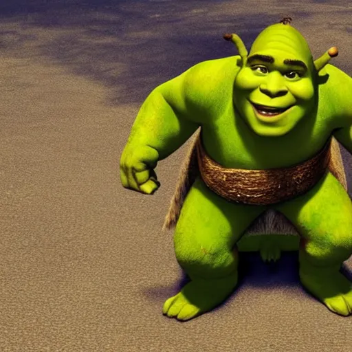 Prompt: Shrek wearing a hazmat suit