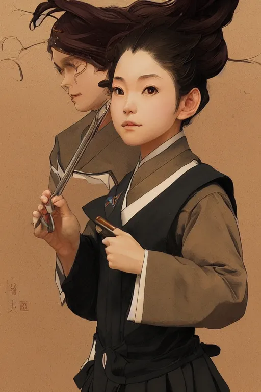 Prompt: high fantasy science-fiction character portrait of Minami Hamabe in Japanese school uniform, highly detailed, digital painting, artstation, upper body, concept art, smooth, sharp focus, illustration, art by artgerm and greg rutkowski and alphonse mucha