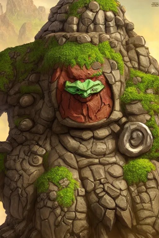 Image similar to zelda fantasy art giant golem troll wood rock greeble gemstone, global illumination ray tracing hdr fanart arstation by sung choi and eric pfeiffer and gabriel garza and casper konefal